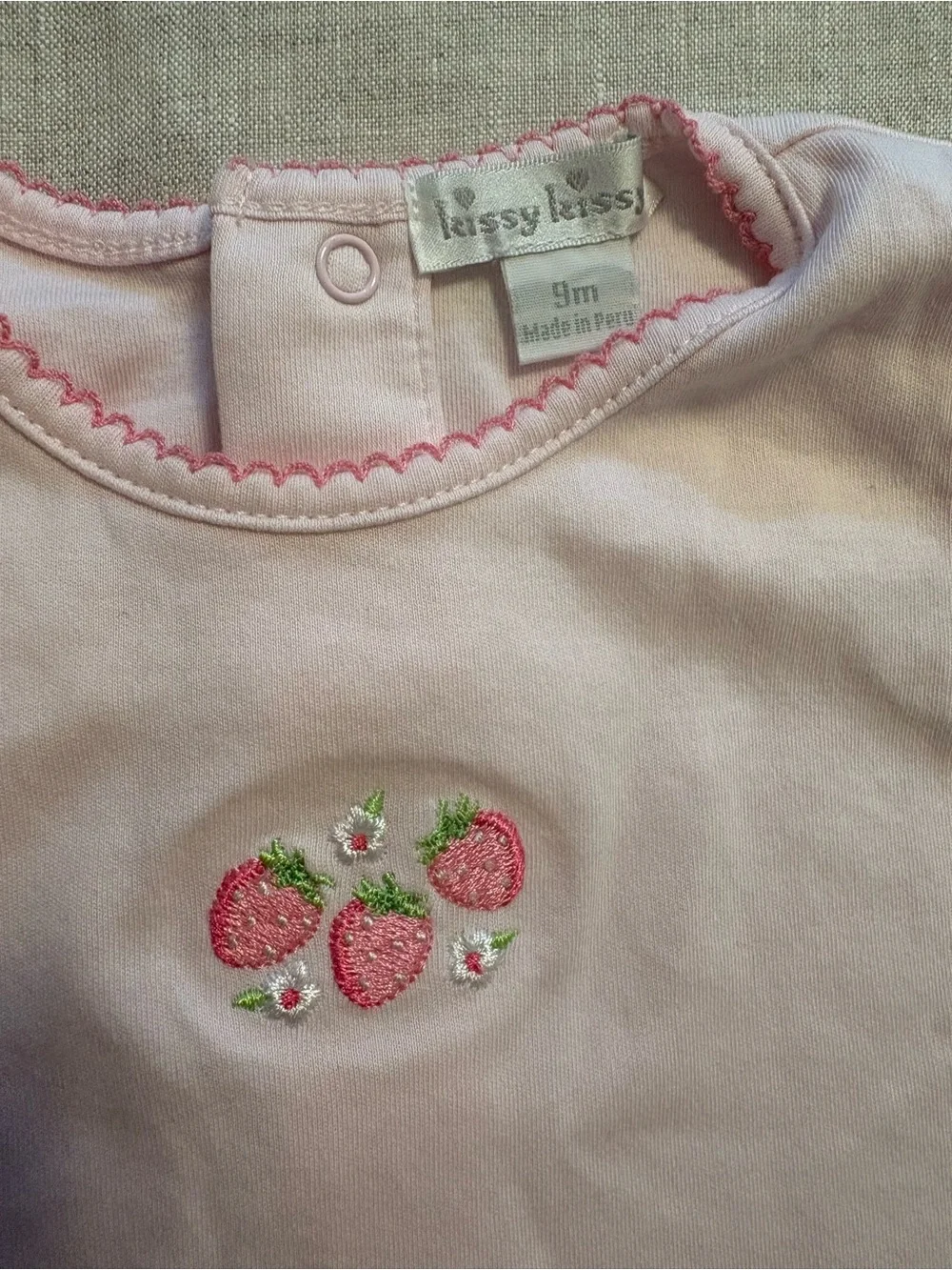 Kissy Kissy Pink Embroidered “Strawberry Essence” Sunsuit Set 9M